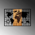 Decoratiune de perete, World Map, 50% lemn/50% metal, Dimensiune: 90 x 3 x 58 cm, Nuc negru