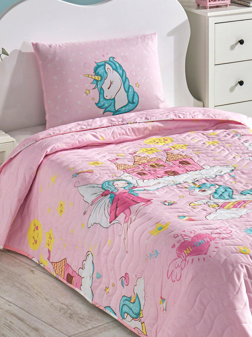 Set cuvertura Single 160x220 cm, 2 piese, Unicorn Dreams - Pink, Eponj Home, 65% bumbac/35% poliester - 1 | YEO