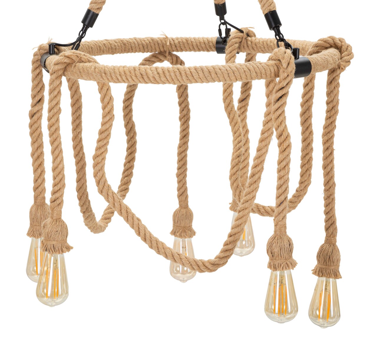 Lustra Rope Circle, Mauro Ferretti, Ø64 x 90 cm, 6 x E27, 20W, fier/sfoara, maro/negru - 1 | YEO