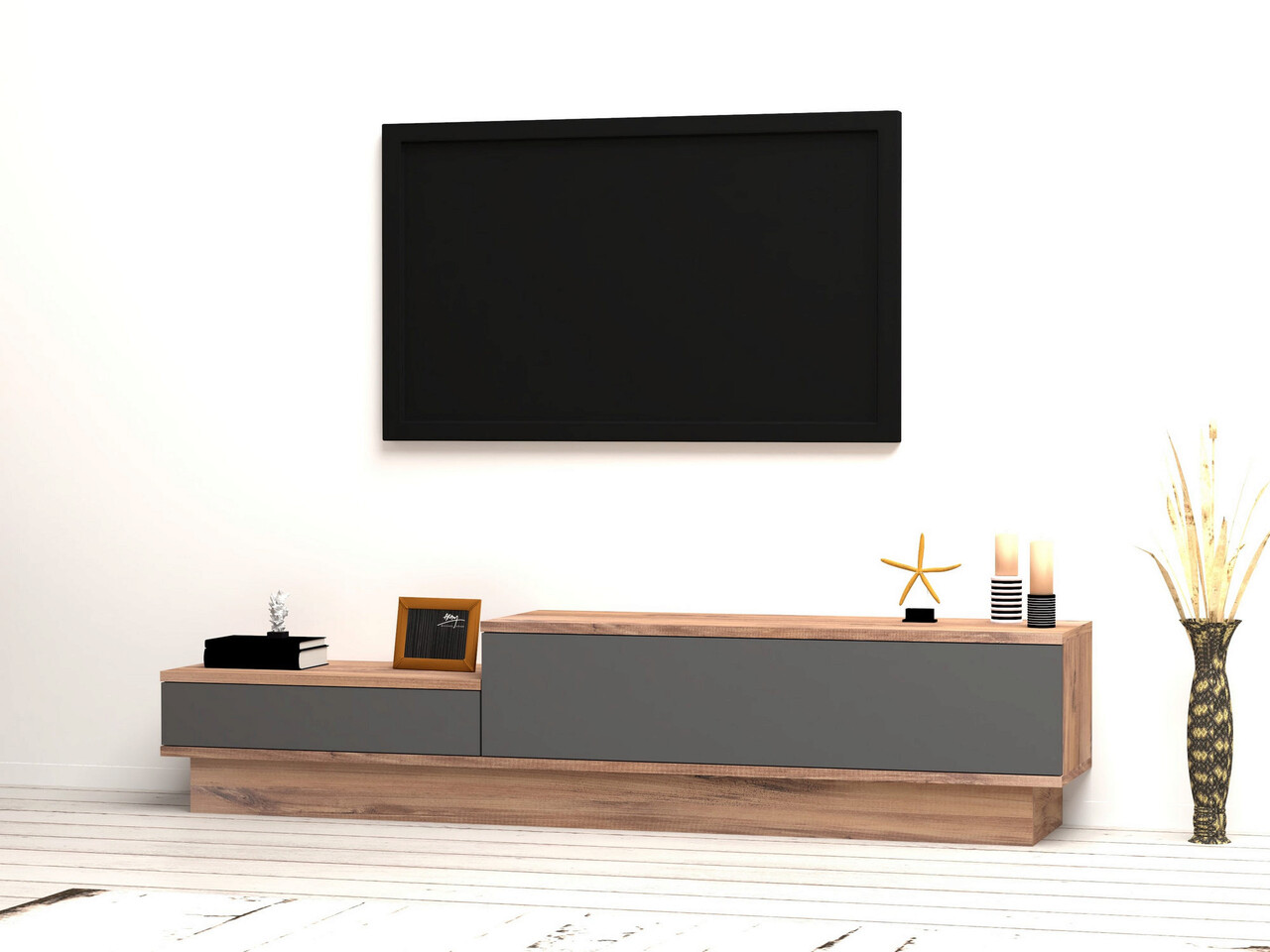 Comoda TV, Puqa Design, Asır, 160x35x35 cm, PAL, Pin Atlantic / Antracit