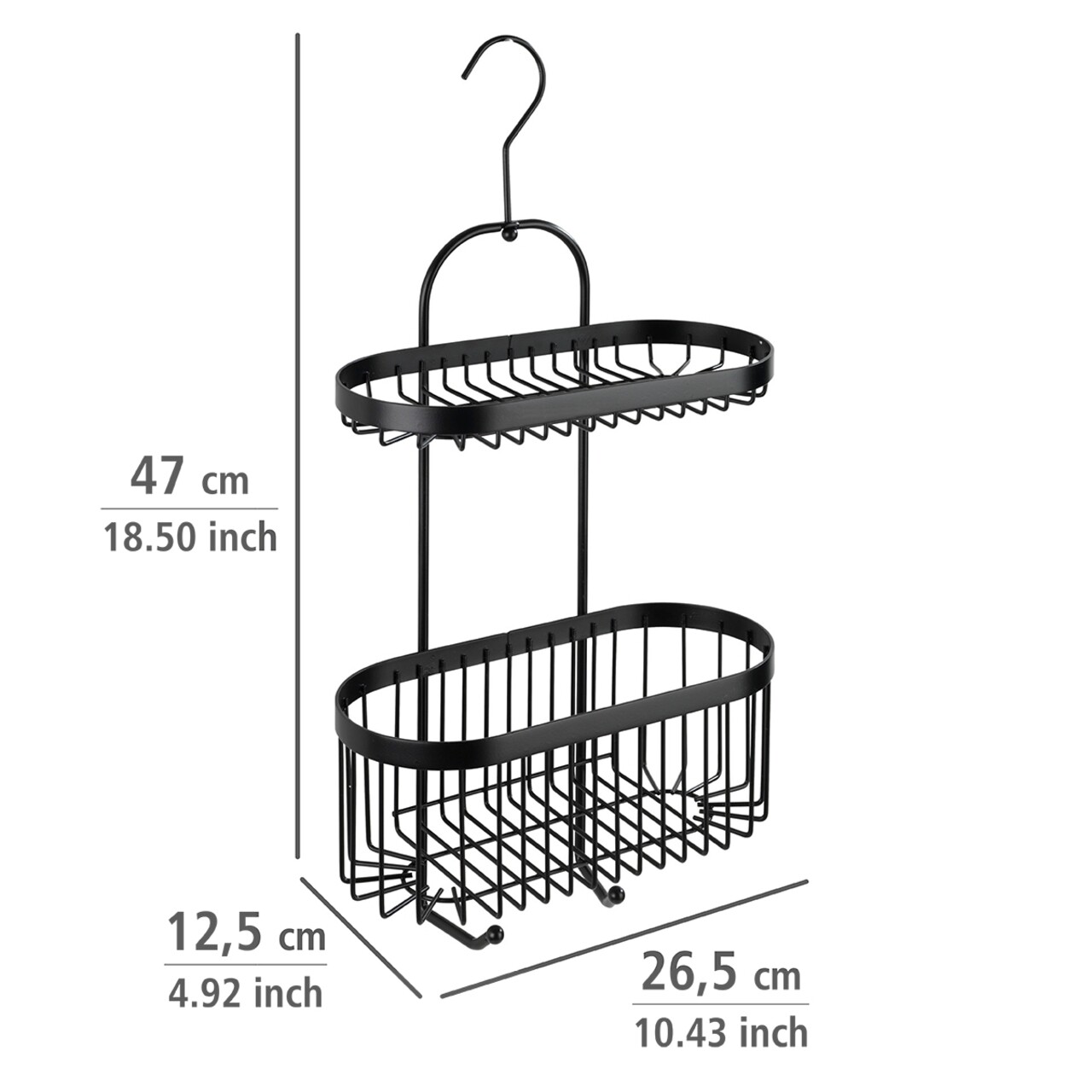 Cos Suspendabil Pentru Dus, Wenko, Classic Plus, 26.5 X 47 X 12.5 Cm, Inox, Negru