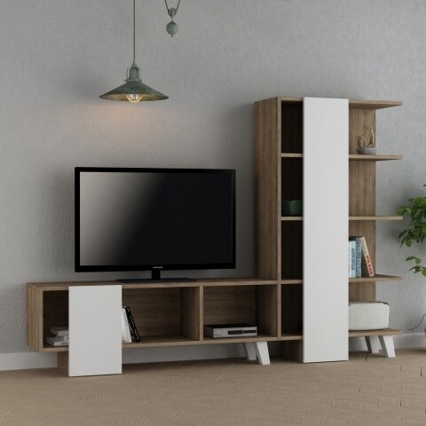 Comoda TV, Homitis, Cago - Dark Oak, White, 32x192x133.5 cm