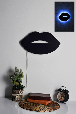 Decoratiune luminoasa LED, Lips 2, MDF, 60 LED-uri, Albastru