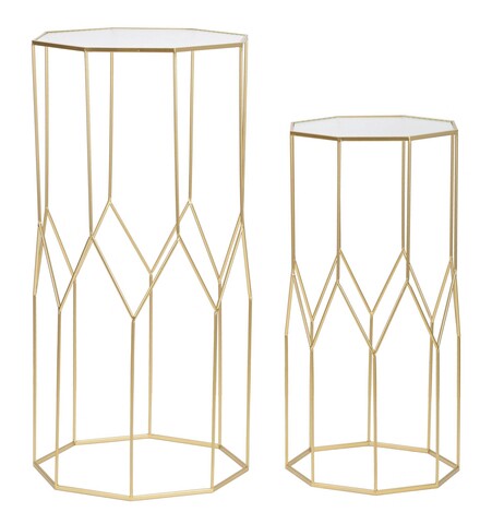 Set 2 masute inalte New Glass, Mauro Ferretti, 50x46x100 cm, fier/sticla, auriu