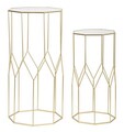 Set 2 masute inalte New Glass, Mauro Ferretti, 50x46x100 cm, fier/sticla, auriu