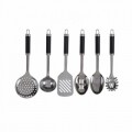 Set 6 ustensile de bucatarie + suport cu carlig Black, 37 x 41 x 41 cm, inox/plastic, argintiu/negru