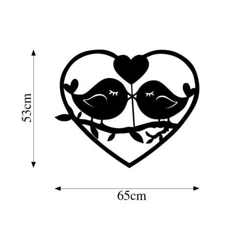 Decoratiune de perete, Birds Love 1, Metal, Dimensiune: 65 x 53 cm, Negru