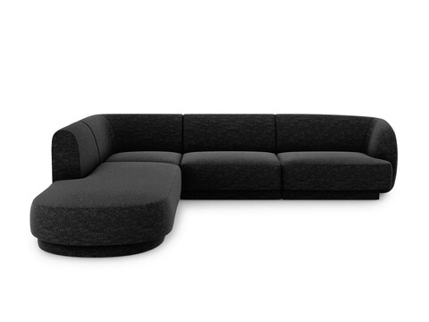 Coltar stanga 6 locuri, Miley, Micadoni Home, BL, forma rotunjita, 258x248x74 cm, poliester chenille, negru