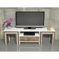 Comoda TV cu 6 masute Zygo, 140 x 30 x 41.8 cm/40 x 28 x 39 cm, alb/natural