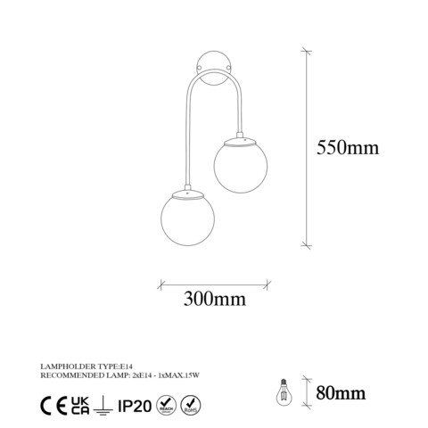 Aplica de perete, Fulgor, 942FLG2118, Metal, Alb/Negru