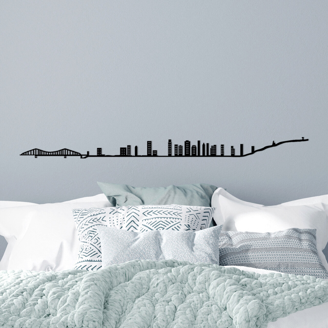 Decoratiune de perete, Montreal Skyline, Metal, Dimensiune: 120 x 0,15 x 9 cm, Negru - 1 | YEO