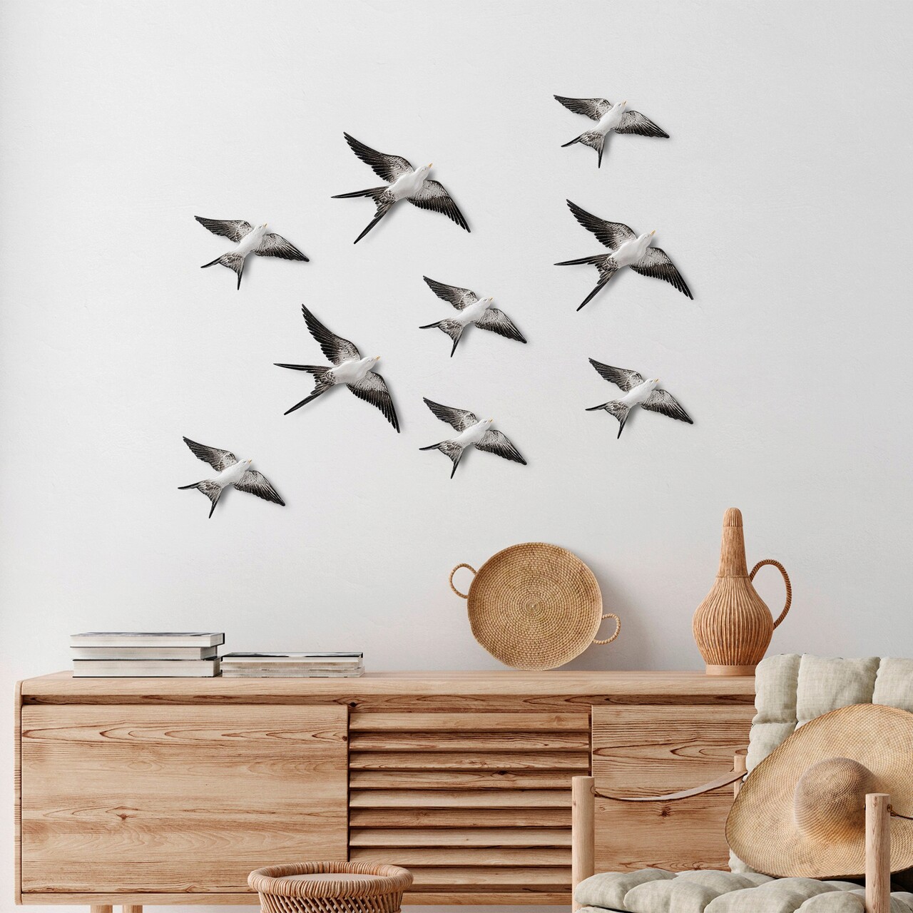 Decoratiune de perete, Flying Swallow, Poliester, Alb/Negru - 3 | YEO