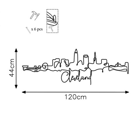 Decoratiune de perete, Cleveland-2, Metal, Grosime: 2 mm, Negru