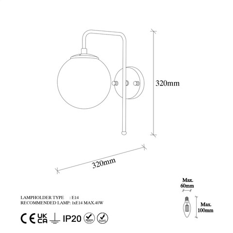 Aplica de perete, Fulgor, 942FLG1334, Metal, Alb/Negru