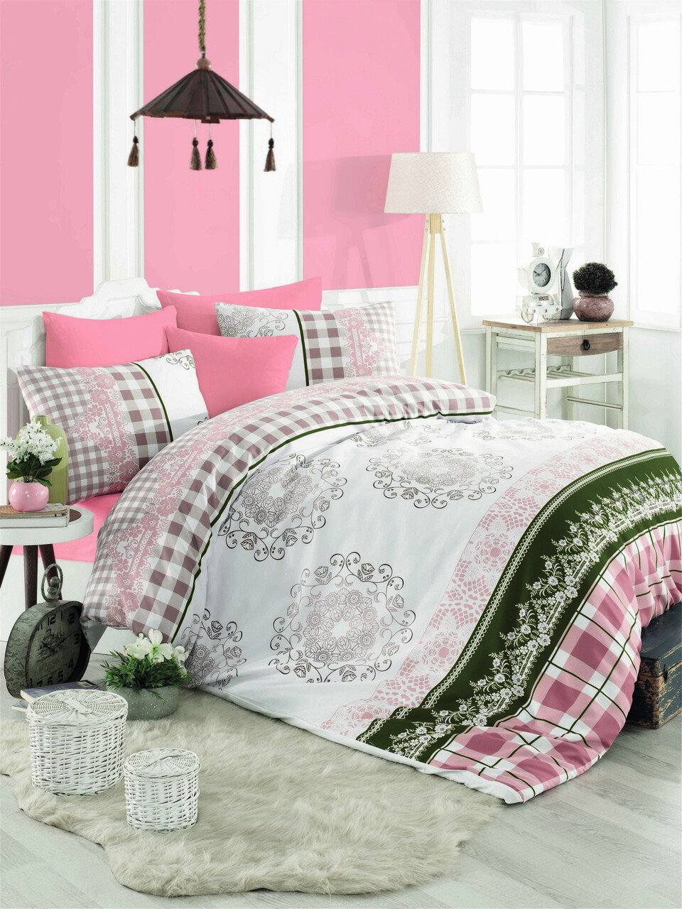 Lenjerie de pat pentru o persoana (FR), Nazenin - Pink, Pearl Home, Bumbac Ranforce