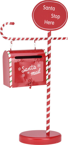 Cutie postala Santa Stop Here, Excellent Houseware, 24.5x10x51 cm, fier/MDF, rosu