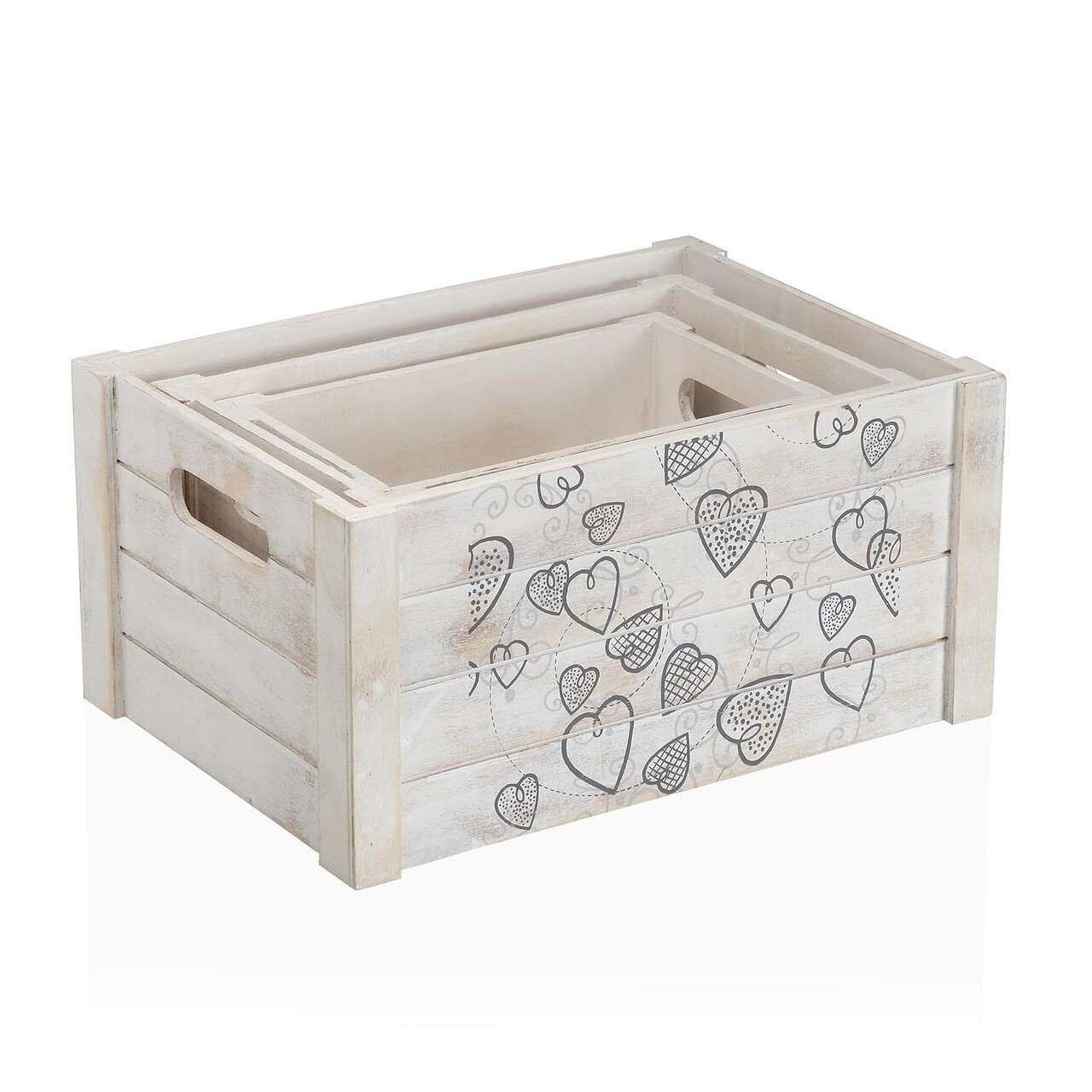 Set 3 cutii pentru depozitare Cozy Hearts, Versa, 40 x 28 x 15 cm, lemn