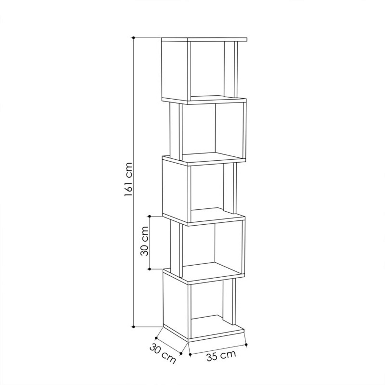 Corp biblioteca Piri, Pakoworld, 35x30x161 cm, PAL melaminat, alb/natural