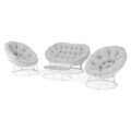 Set mobilier pentru exterior, 4 piese Papasans, otel/poliester, alb/gri