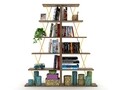 Biblioteca Rafevi Tars, 65 x 22 x 146 cm, PAL/metal, walnut/galben