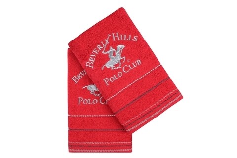 Set 2 prosoape de maini, Beverly Hills Polo Club, Red, 50 x 100 cm, 100% bumbac