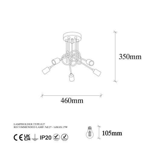 Lustra, Fulgor, 942FLG1155, Metal, Negru/Maro antic