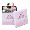 Taburet pliabil cu spatiu de depozitare Pink Owl, Heinner Home, 37.5 x 38 x 38 cm, PVC, multicolor