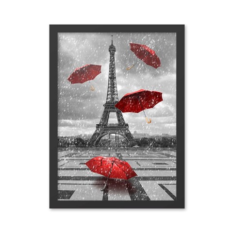 Tablou decorativ, Eiffel Tower 3 (35 x 45), MDF , Polistiren, Negru/Roșu