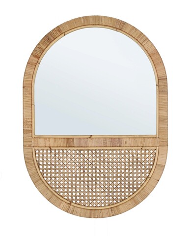 Oglinda decorativa Hajar Oval Arch, Bizzotto, 50 x 70 cm, ratan/MDF, natural