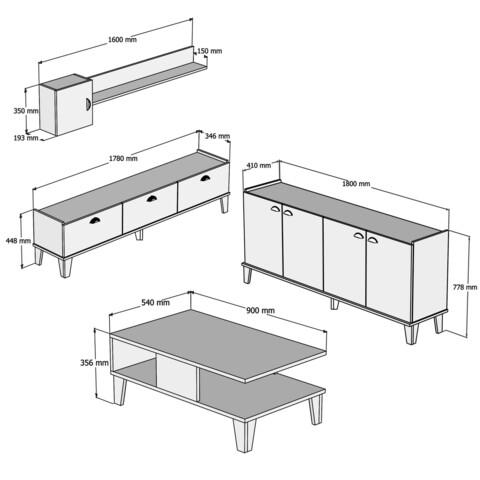 Mobilier pentru living Sumer, Almaren, 4 piese, 178x34.6x44.8 cm, maro/marble