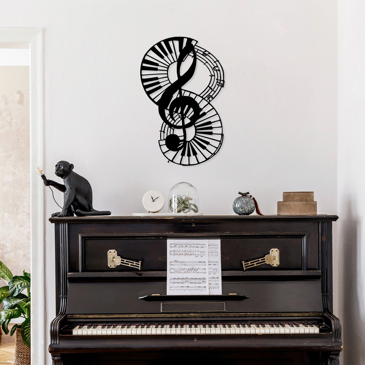 Decoratiune de perete, Musical 4, Metal, Dimensiune: 46 x 70 cm, Negru - 2 | YEO