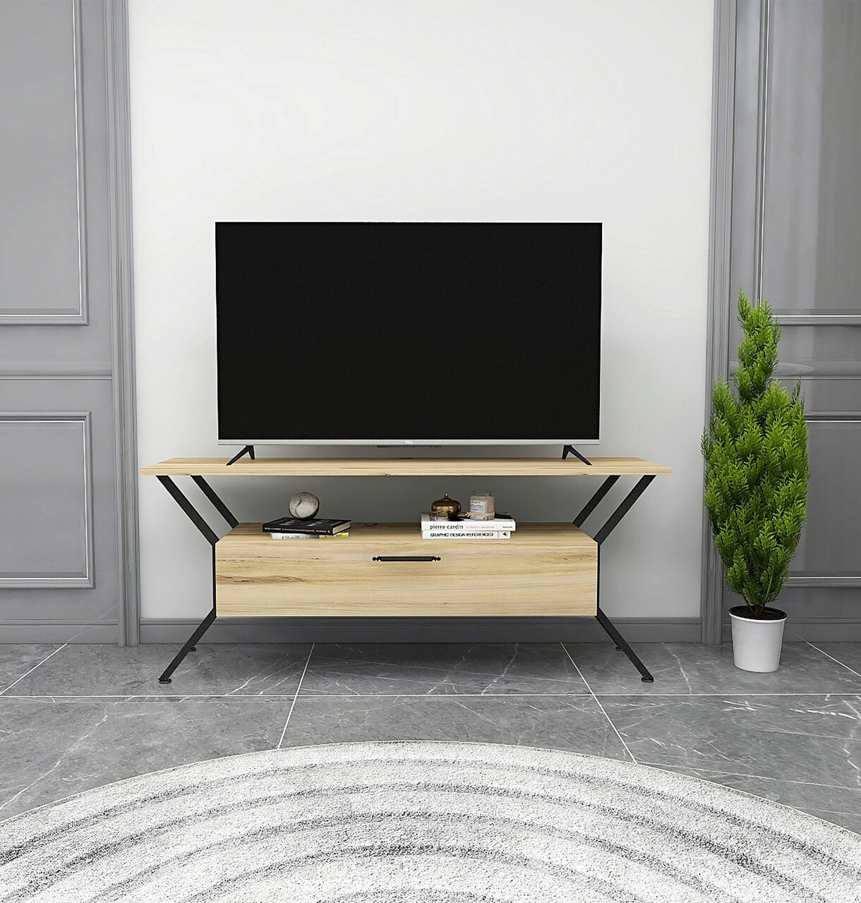 Comoda TV, Kalune Design, Tarz, 124x54x35 cm, Pâslă / Negru