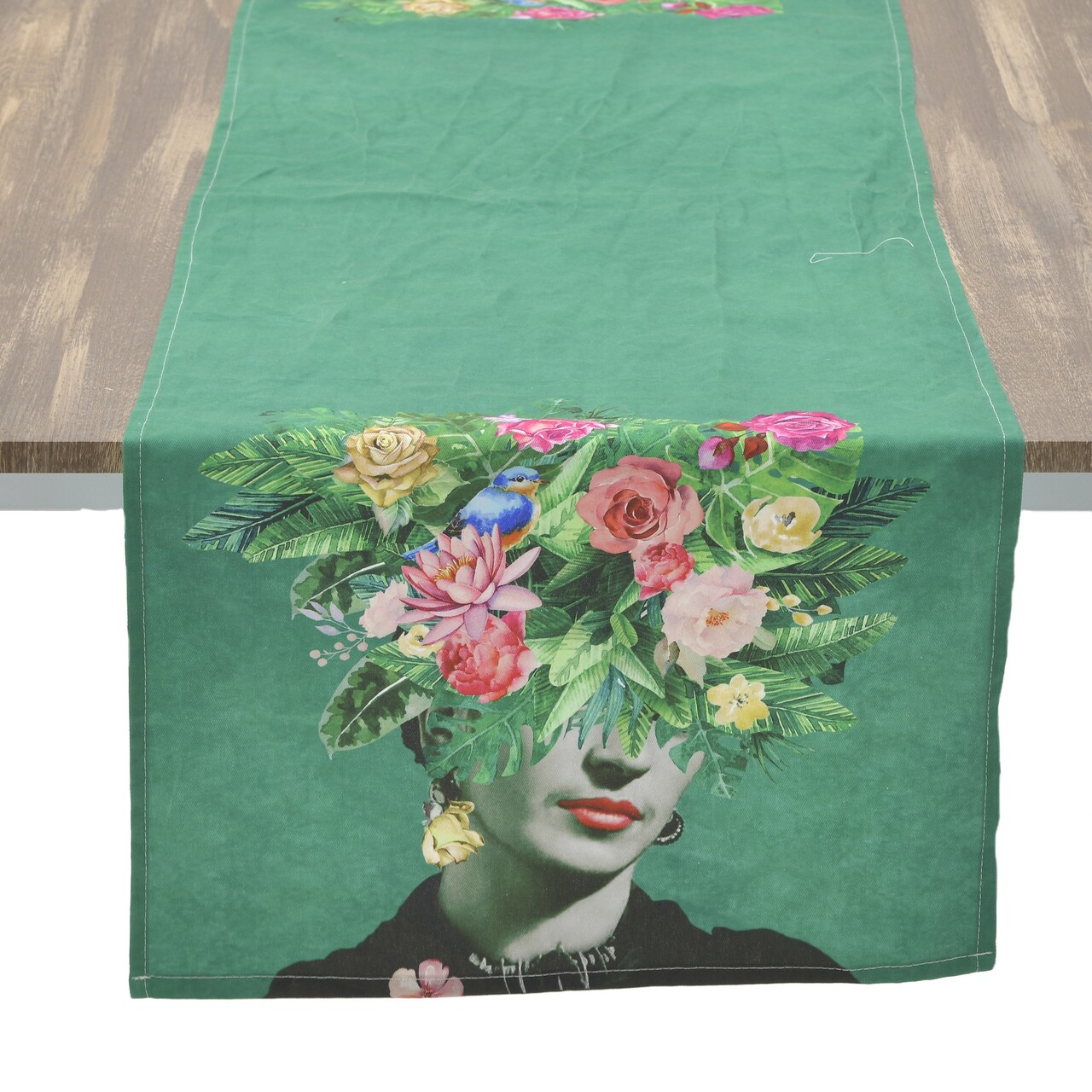 Traversa de masa Frida Kahlo, InArt, 40x140 cm, poliester, verde