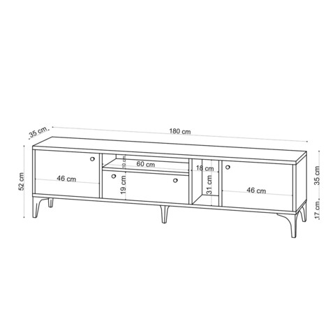 Comoda TV, Emerald, Penny, 180 x 52 x 35 cm, pal melaminat, stejar