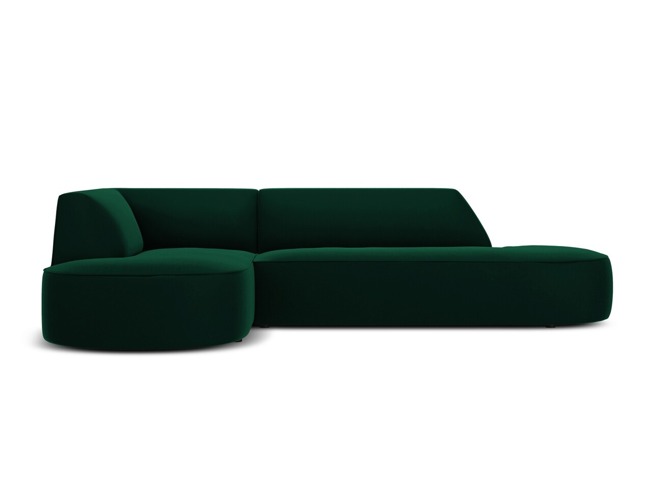 Coltar modular stanga 4 locuri, Ruby, Micadoni Home, BL, forma rotunjita, fara cotiera, 273x180x69 cm, catifea, verde bottle