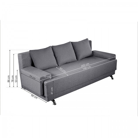 Canapea Extensibila Roma Grey 205x90x86 cm + lada de depozitare, gri