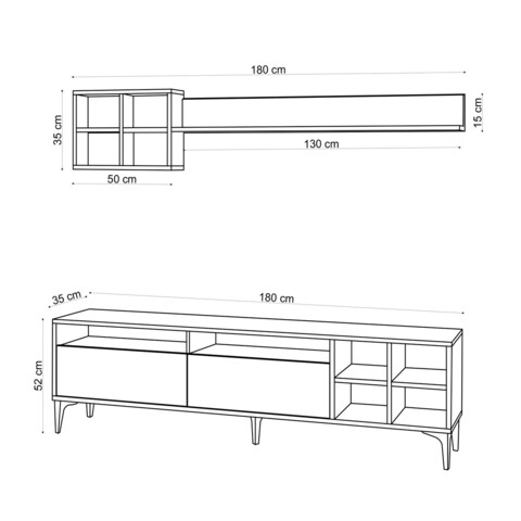 Mobilier pentru living Debbie, Emerald, 2 piese, 180x35x52 cm, natural