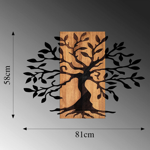 Decoratiune de perete, MA-305, 50% lemn/50% metal, Dimensiune: 58 x 80 cm, Nuc / Negru