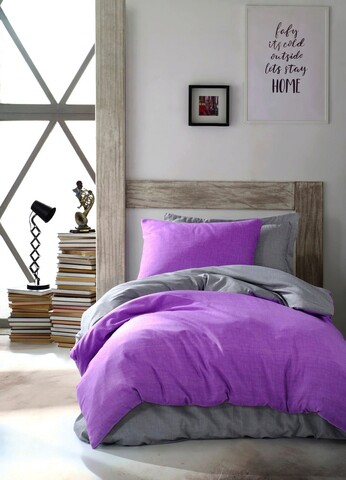 Lenjerie de pat pentru o persoana, Maxi Color - Purple, Eponj Home, 65% bumbac/35% poliester