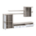 Set mobilier living 4 piese Zeist, Bedora, 300x41x200.9 cm, PAL/sticla/plastic, stejar/alb