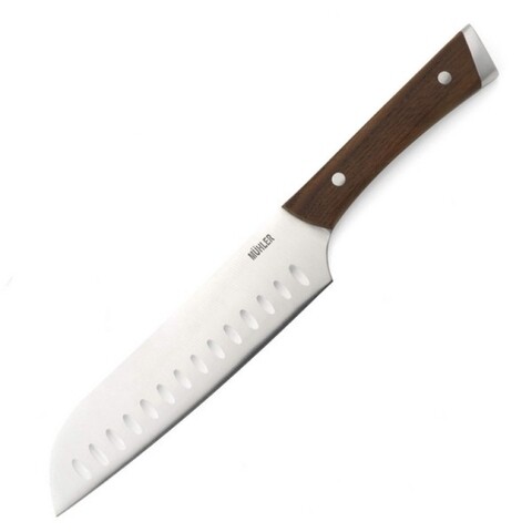 Cutit santoku Muhler, MR-2518SS, 18 cm, inox/lemn de frasin