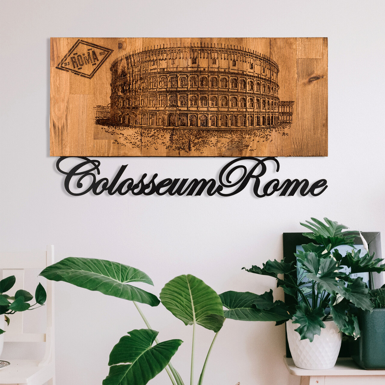 Decoratiune de perete, Colosseum, lemn/metal, 58 x 33 cm, negru/maro - 2 | YEO