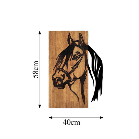 Decoratiune de perete, Horse, 50% lemn/50% metal, Dimensiune: 40 x 3 x 58 cm, Nuc negru