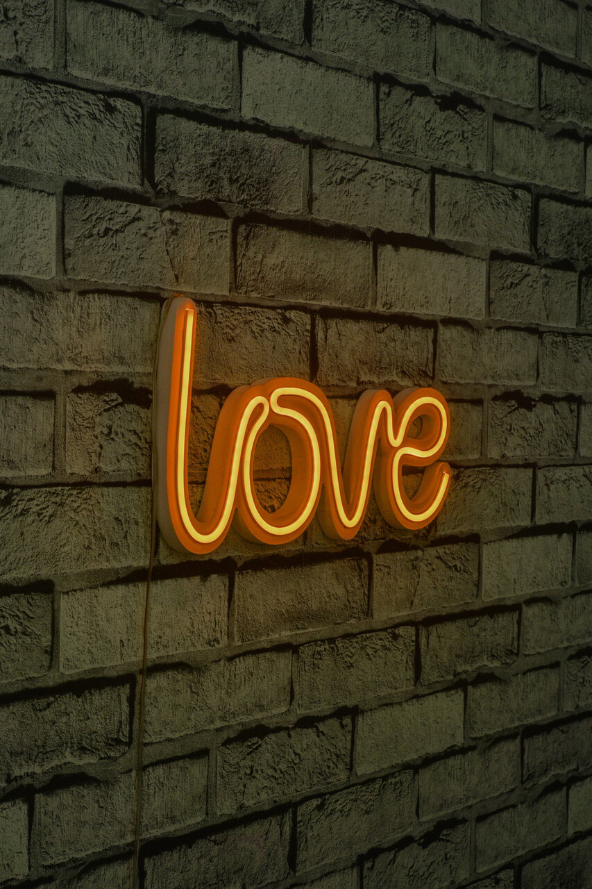 Decoratiune luminoasa LED, Love, Benzi flexibile de neon, DC 12 V, Galben