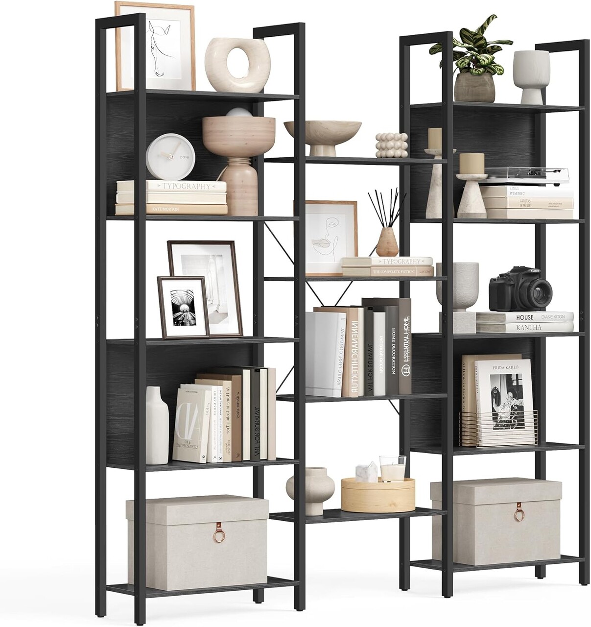 Biblioteca Ebony, Vasagle, 158x24x166 cm, PAL/otel, max 140 kg, negru