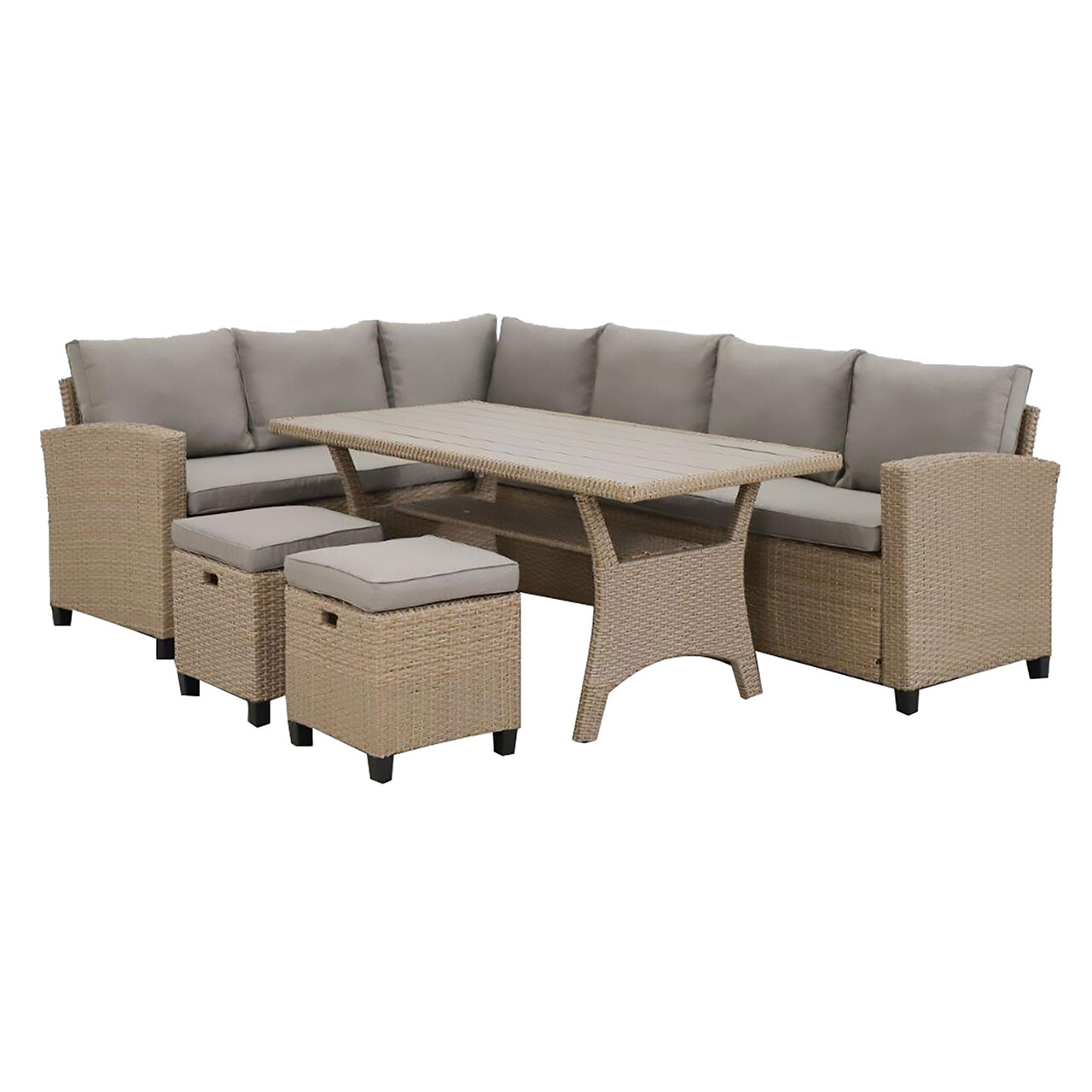 Set coltar de gradina/terasa 5 piese, cu spatiu de depozitare Baxter, 179x67x73 cm/ 145x74x67 cm, otel/poliester, natur/bej