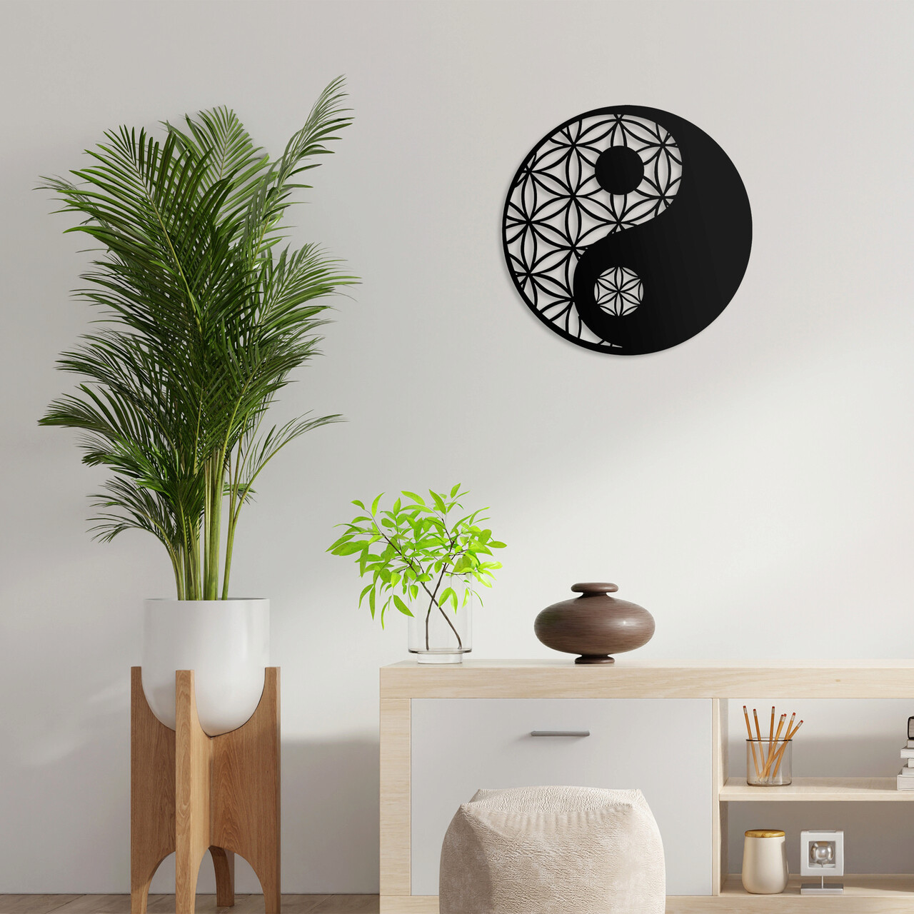 Decoratiune de perete, Yin & Yang, Metal, Dimensiune: 70 x 70 cm, Negru - 1 | YEO