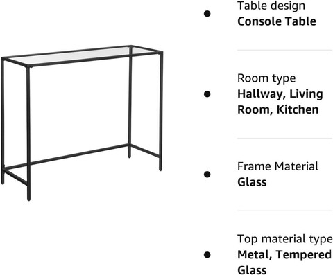 Consola Minimalist, Vasagle, 100 x 35 x 80 cm, otel/sticla temperata, negru
