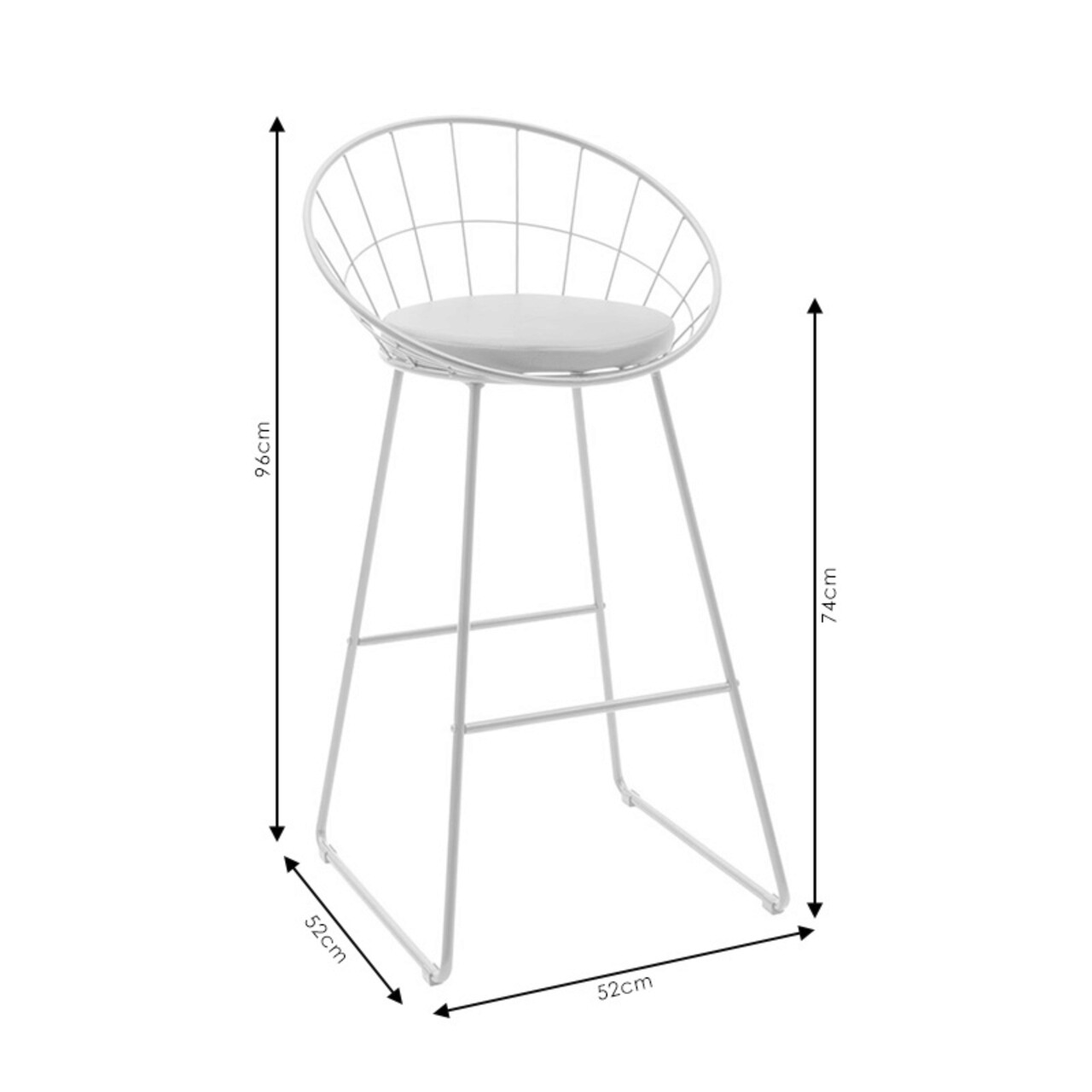 Scaun de bar Seth, Pakoworld, 52x52x96 cm, metal/PVC, alb