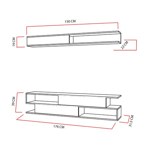 Mobilier pentru living Sims, Decorotika, 2 piese, 176x31.5x39 cm, alb/negru